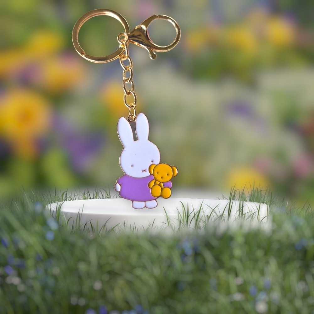 Cute Bunny and Teddy Bear Bag Charm / Keychain - Purple